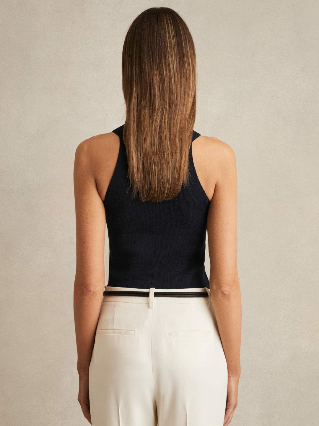 Women Rib Knit High Neck Vest in Navy