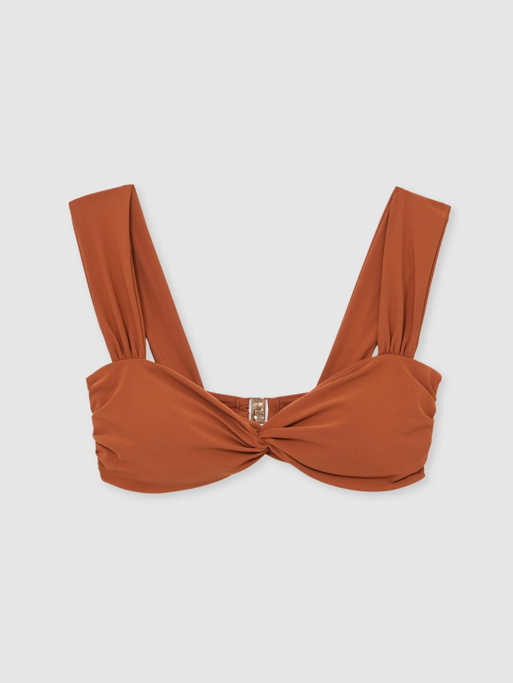 Women Twist Front Bikini Top in Brown
