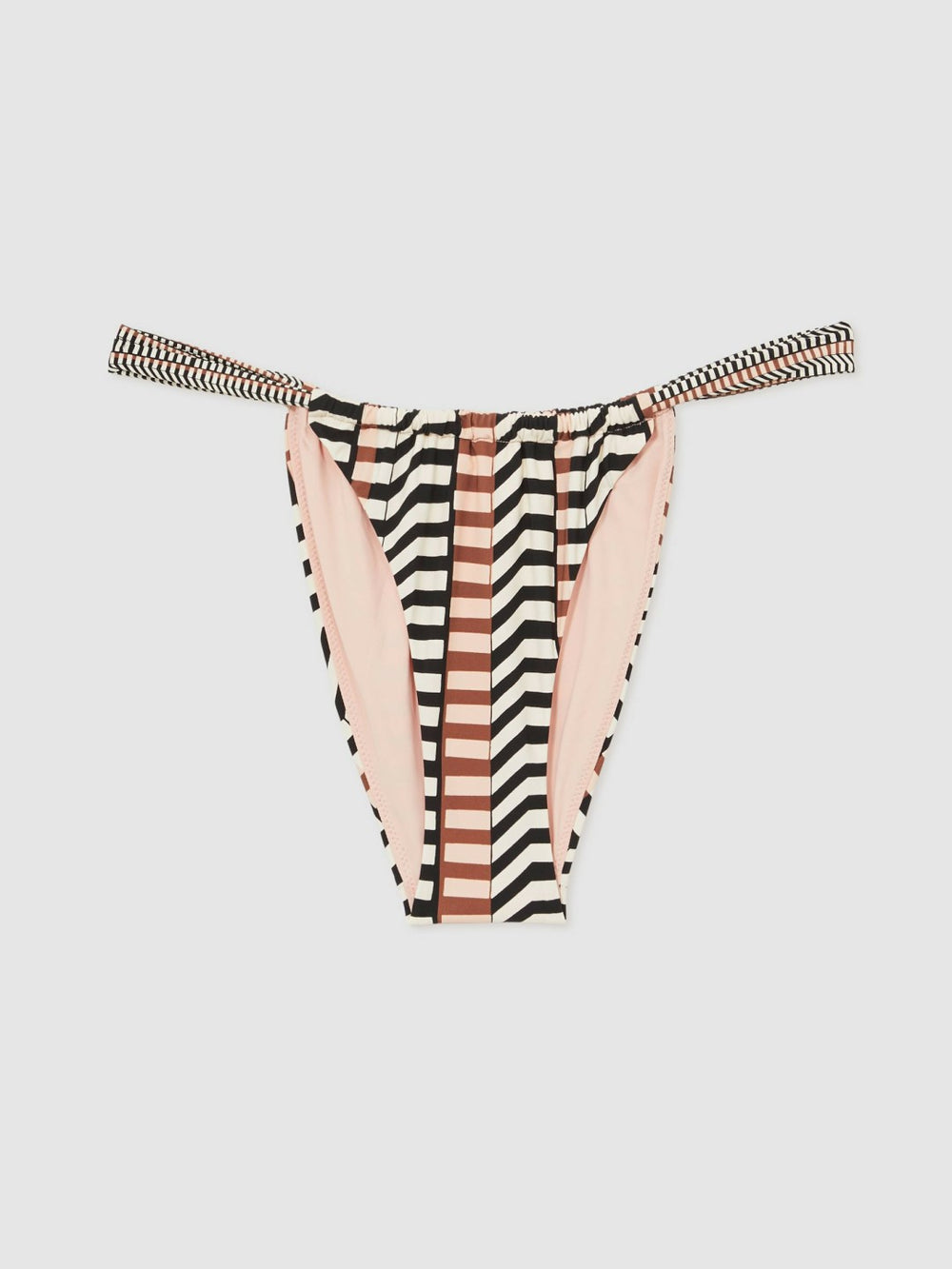 Women Chevron Stripe Bikini Bottoms in Black/Brown