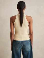 Women Rib Knit High Neck Vest in Ivory