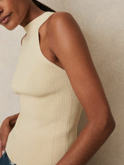 Women Rib Knit High Neck Vest in Ivory