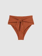Women High Waist Tie Front Bikini Bottoms in Brown