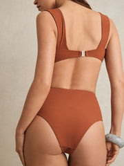 Women High Waist Tie Front Bikini Bottoms in Brown