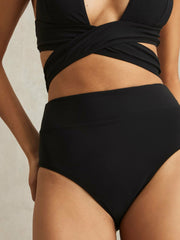 Women High Waisted Bikini Bottoms in Black