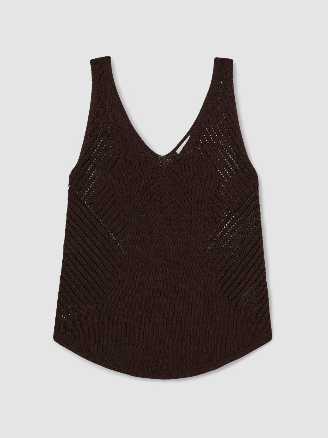 Women Cotton Blend Open Knit Vest in Chocolate Brown
