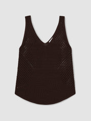 Women Cotton Blend Open Knit Vest in Chocolate Brown
