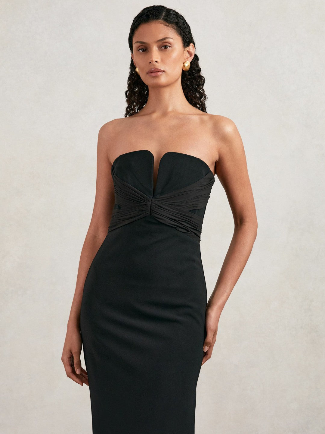 Women Halston Strapless Crepe Midi Dress in Black