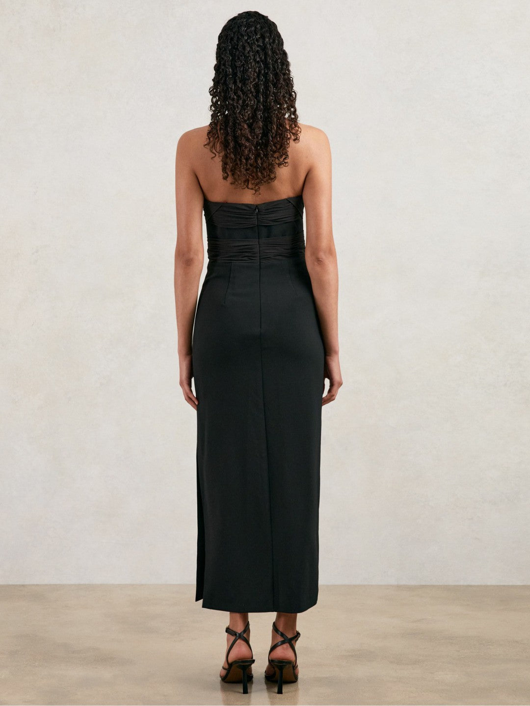 Women Halston Strapless Crepe Midi Dress in Black
