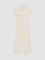 Women Good American Cotton Twill Jumpsuit with Stretch in Ecru