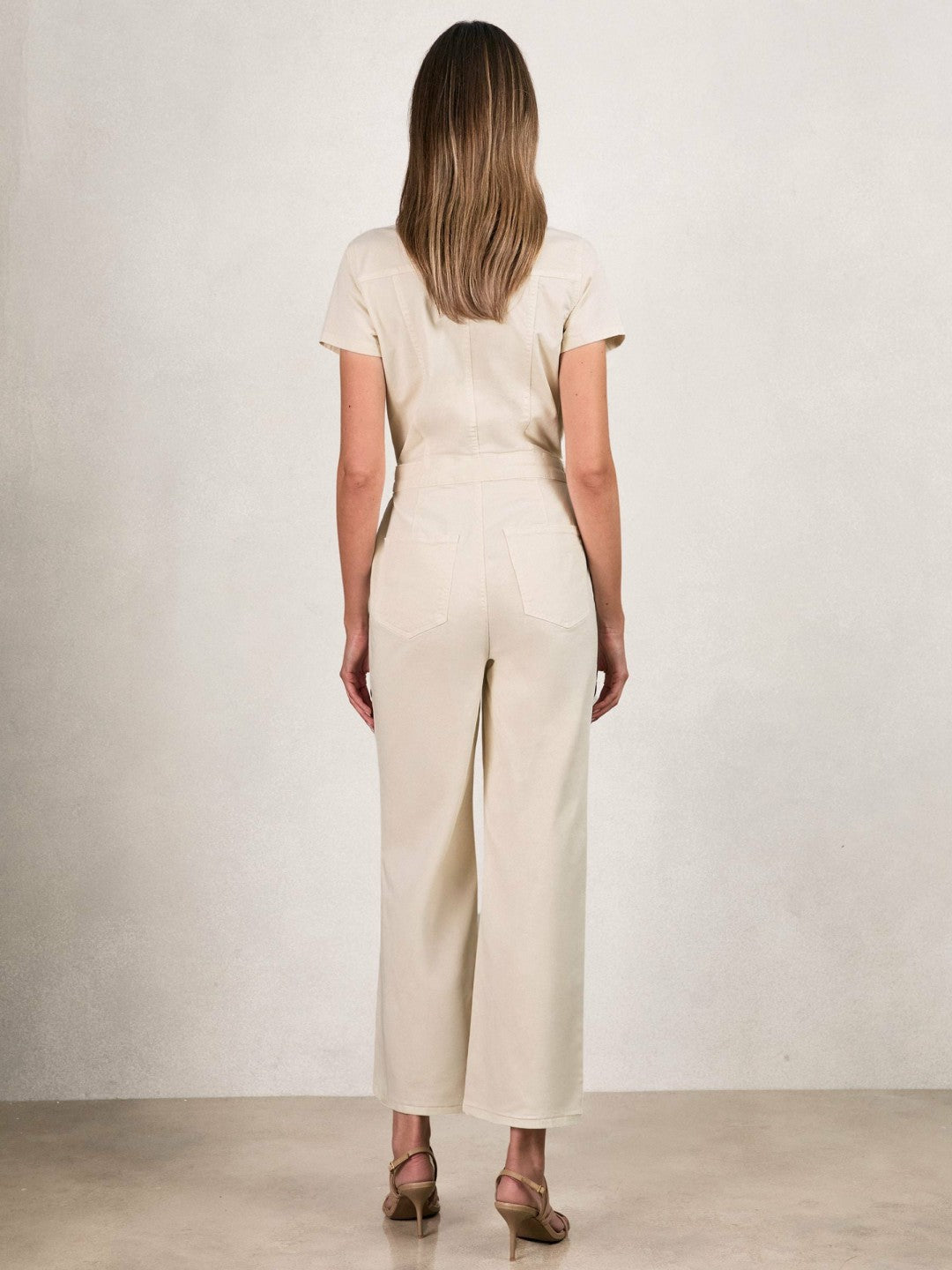 Women Good American Cotton Twill Jumpsuit with Stretch in Ecru