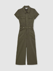 Women Good American Cotton Twill Jumpsuit with Stretch in Khaki