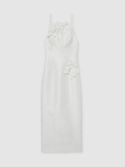 Women Acler Ivory Petal Detail Fitted Midi Dress in Ivory