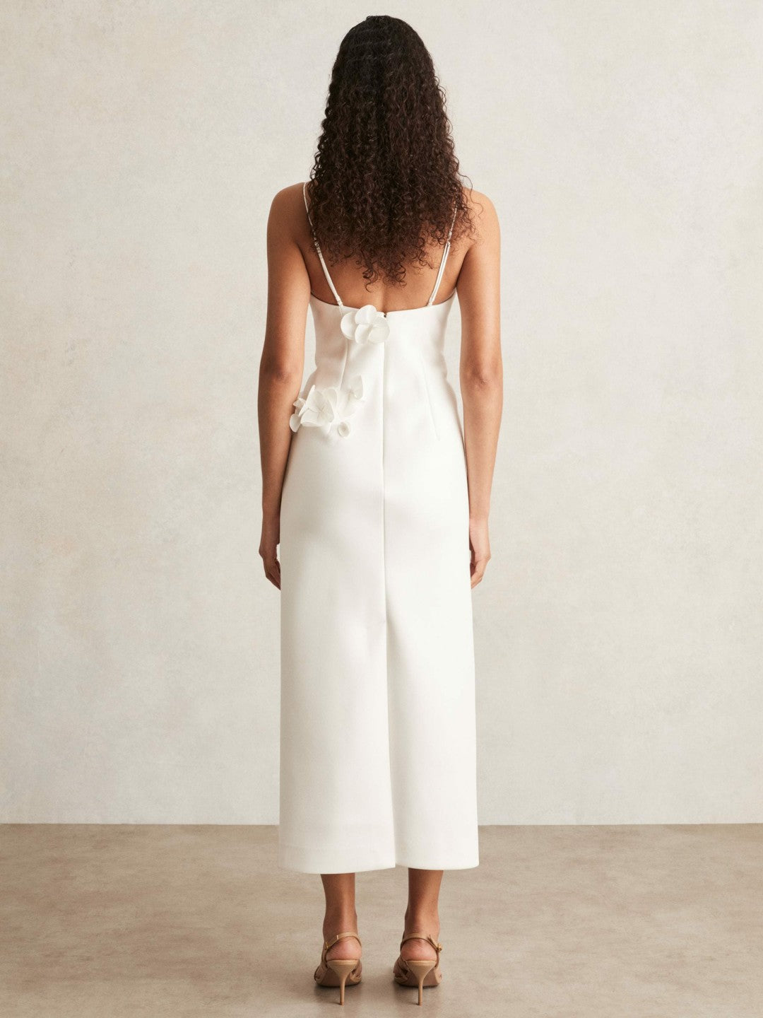 Women Acler Ivory Petal Detail Fitted Midi Dress in Ivory