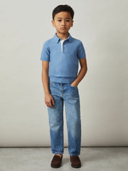 Children & Baby 9-13 yrs Contrast Placket Polo Shirt With Cotton in Blue