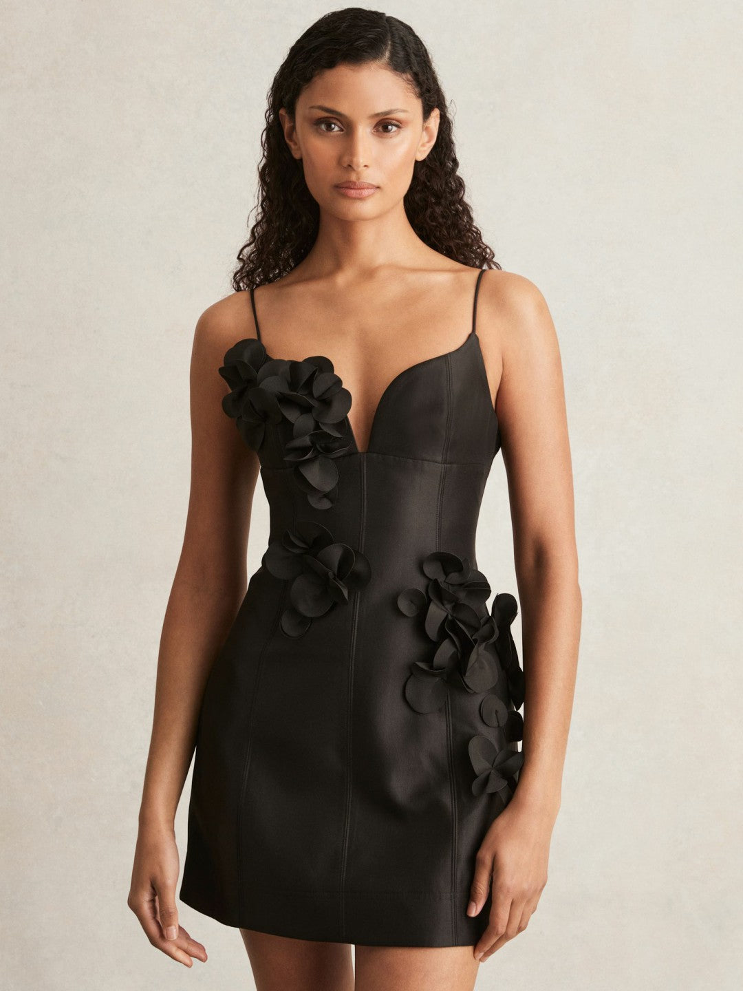 Women Acler Petal Detail Fitted Mini Black Dress in Black