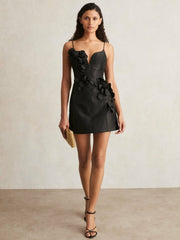 Women Acler Petal Detail Fitted Mini Black Dress in Black