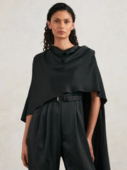 Women Halston Crepe Wide Leg Cape Jumpsuit in Black