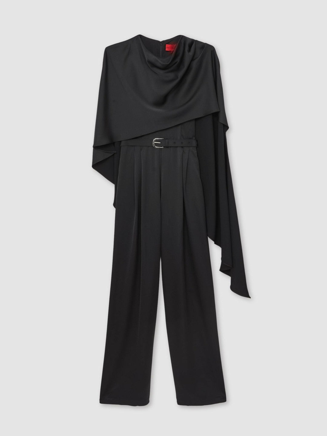 Women Halston Crepe Wide Leg Cape Jumpsuit in Black