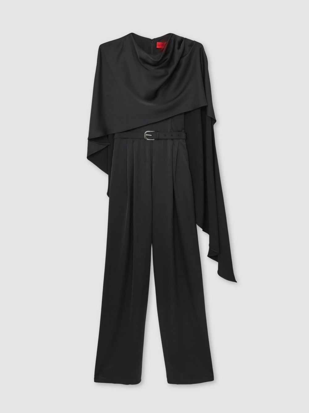 Women Halston Crepe Wide Leg Cape Jumpsuit in Black