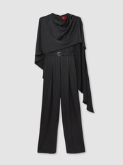 Women Halston Crepe Wide Leg Cape Jumpsuit in Black