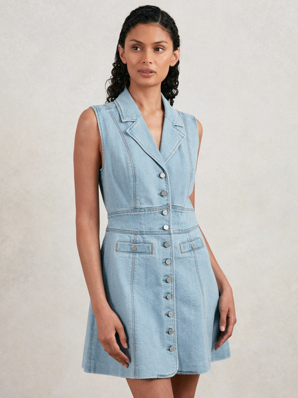 Women Paige Denim Button-Through Mini Dress in Jocelyn Blue