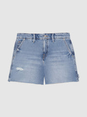 Women 90S Long 100% Cotton Shorts in Indigo Blue