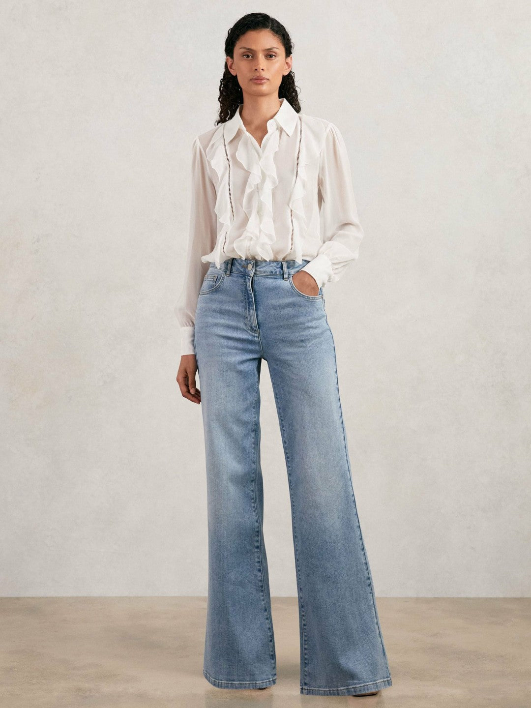 Women Paige Silk Georgette Ruffle Trim Shirt in White