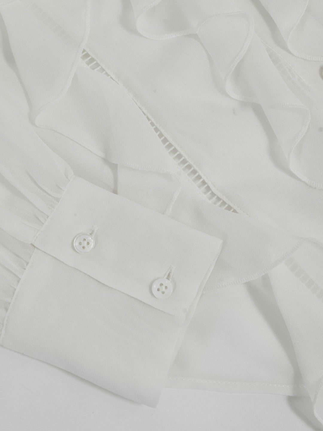 Women Paige Silk Georgette Ruffle Trim Shirt in White