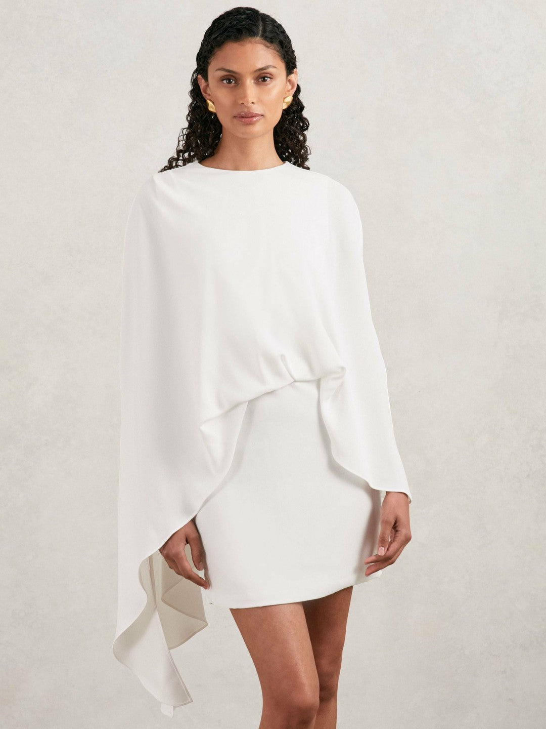 Women Halston Mini Ivory Asymmetric Cape Dress in Ivory