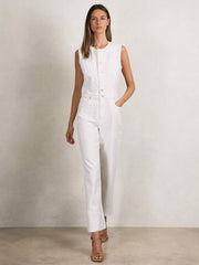 Women Paige Denim Straight Leg Jumpsuit in Ecru