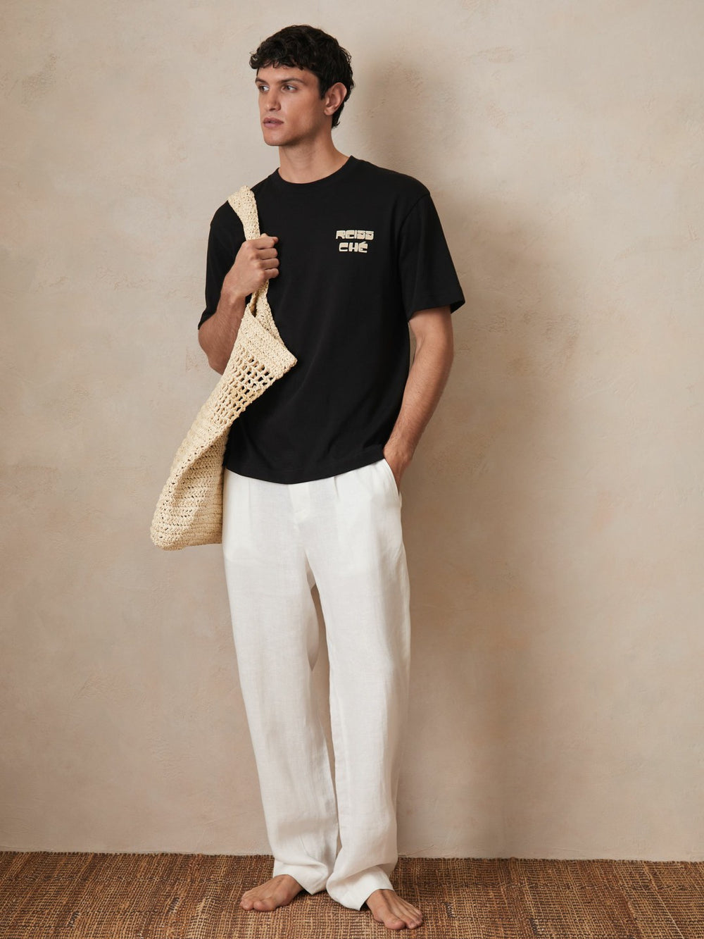 Men | Ché Cotton Palm-Print T-Shirt in Black