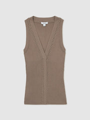 Women Craft-Stitch Rib-Knit Vest in Mink