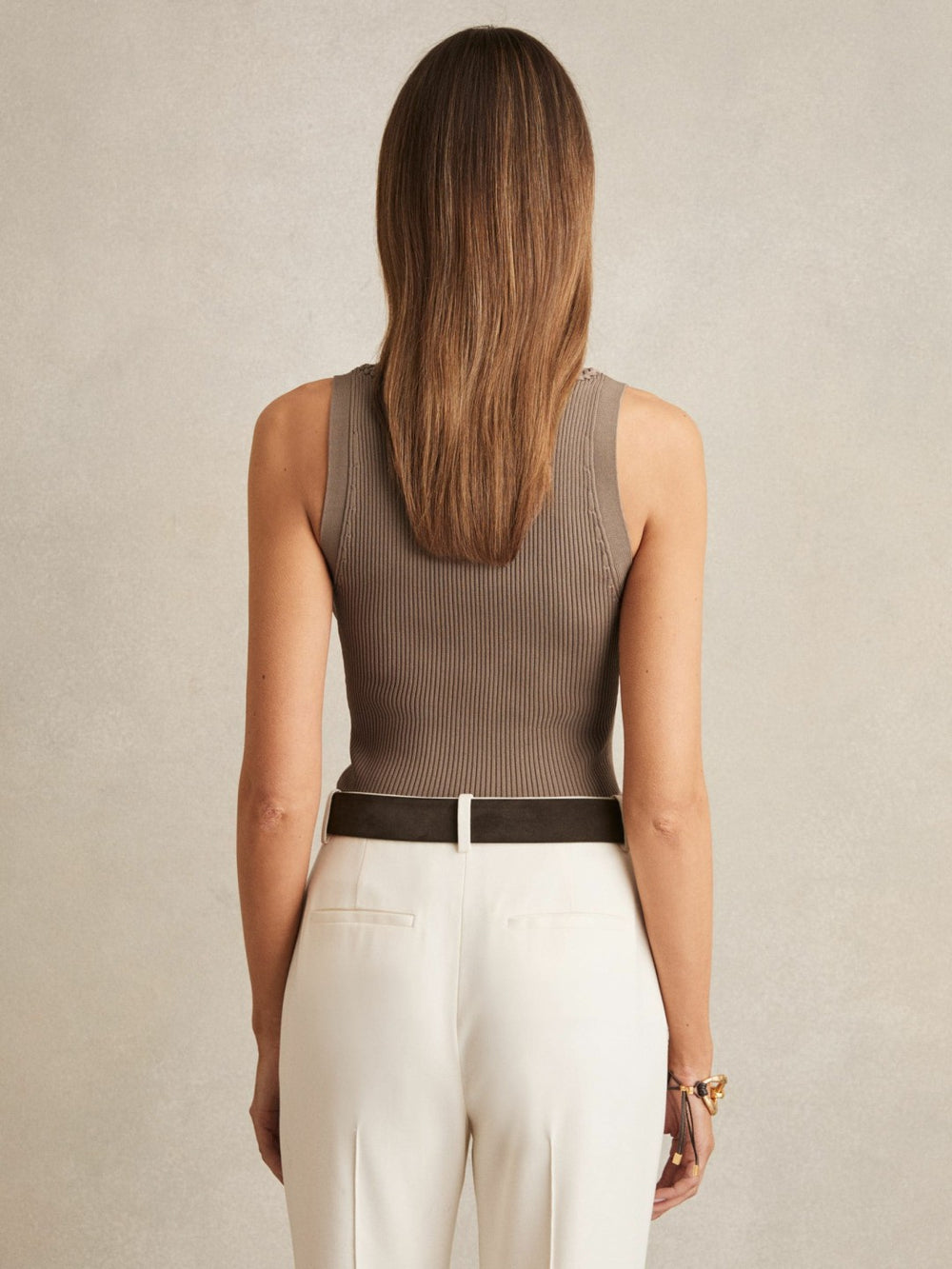 Women Craft-Stitch Rib-Knit Vest in Mink