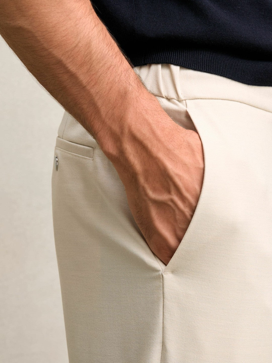 Men Slim-Fit Internal-Drawstring Trousers in Stone