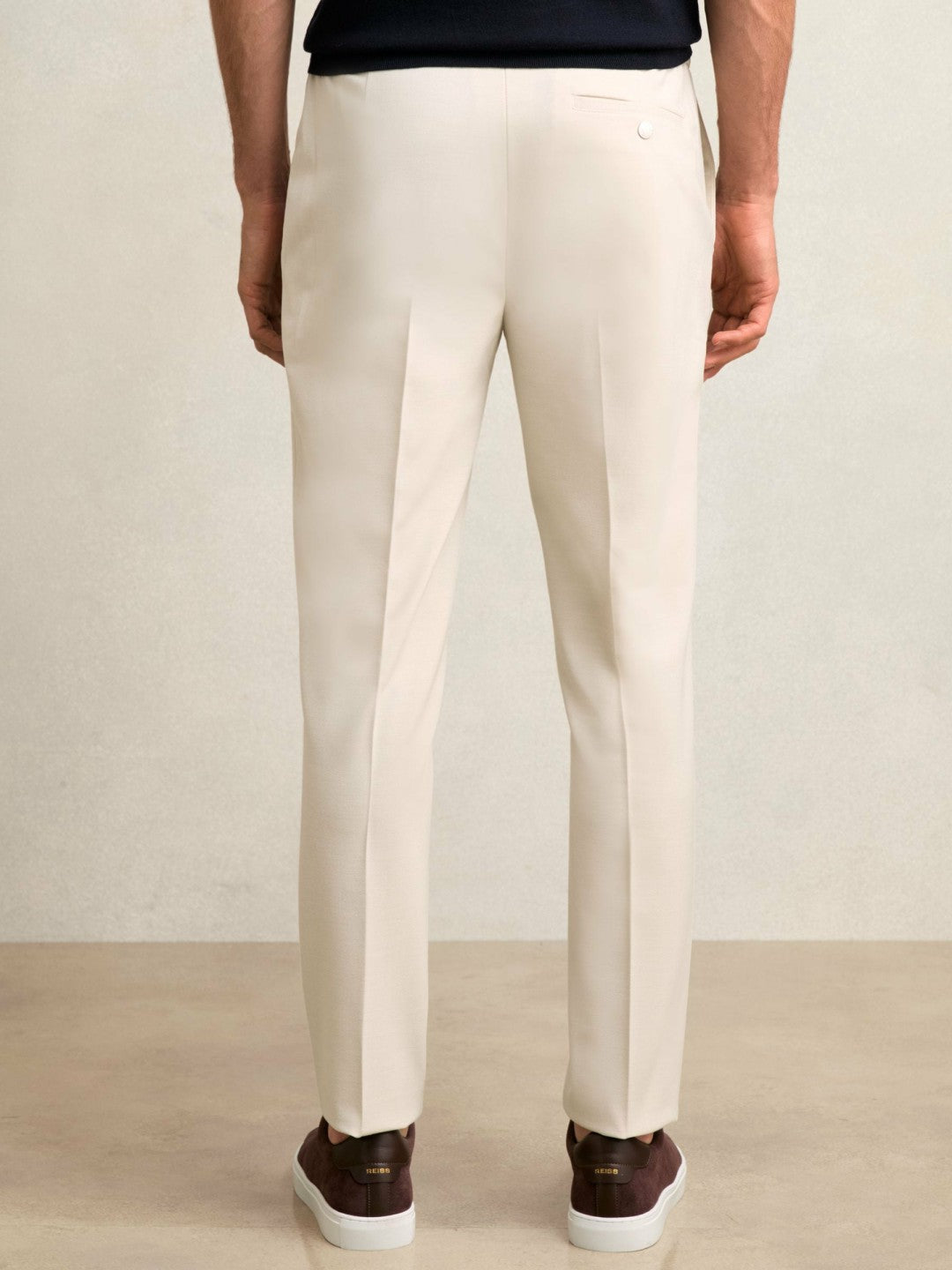 Men Slim-Fit Internal-Drawstring Trousers in Stone