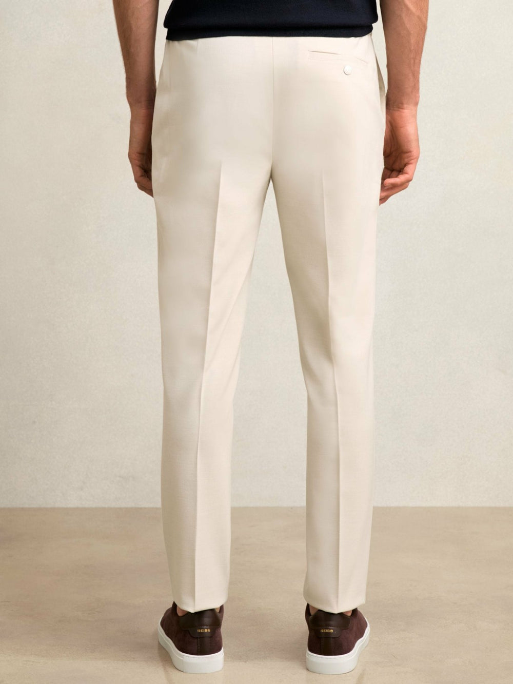 Men Slim-Fit Internal-Drawstring Trousers in Stone