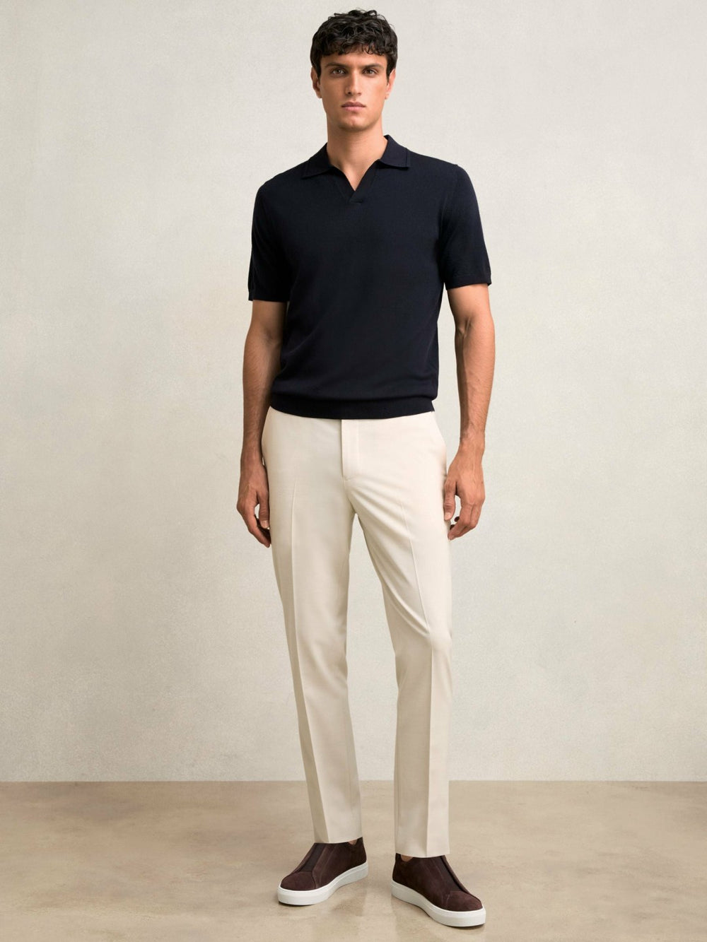 Men Slim-Fit Internal-Drawstring Trousers in Stone