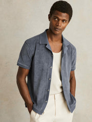 Men Cotton Blend Towelling Shirt in Airforce Blue