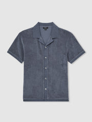 Men Cotton Blend Towelling Shirt in Airforce Blue