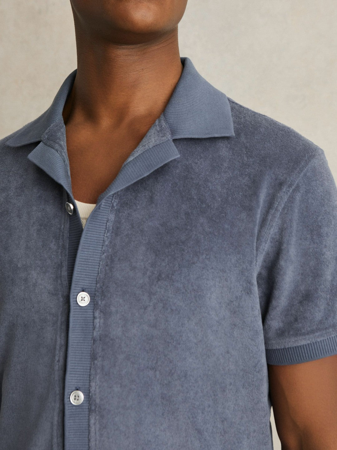 Men Cotton Blend Towelling Shirt in Airforce Blue