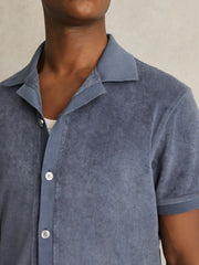 Men Cotton Blend Towelling Shirt in Airforce Blue