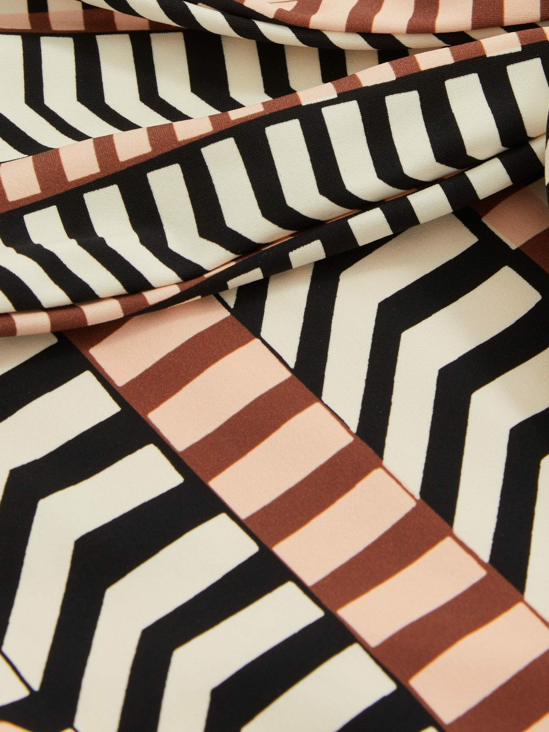 Women Chevron Stripe Plunge Swimsuit in Black/Brown