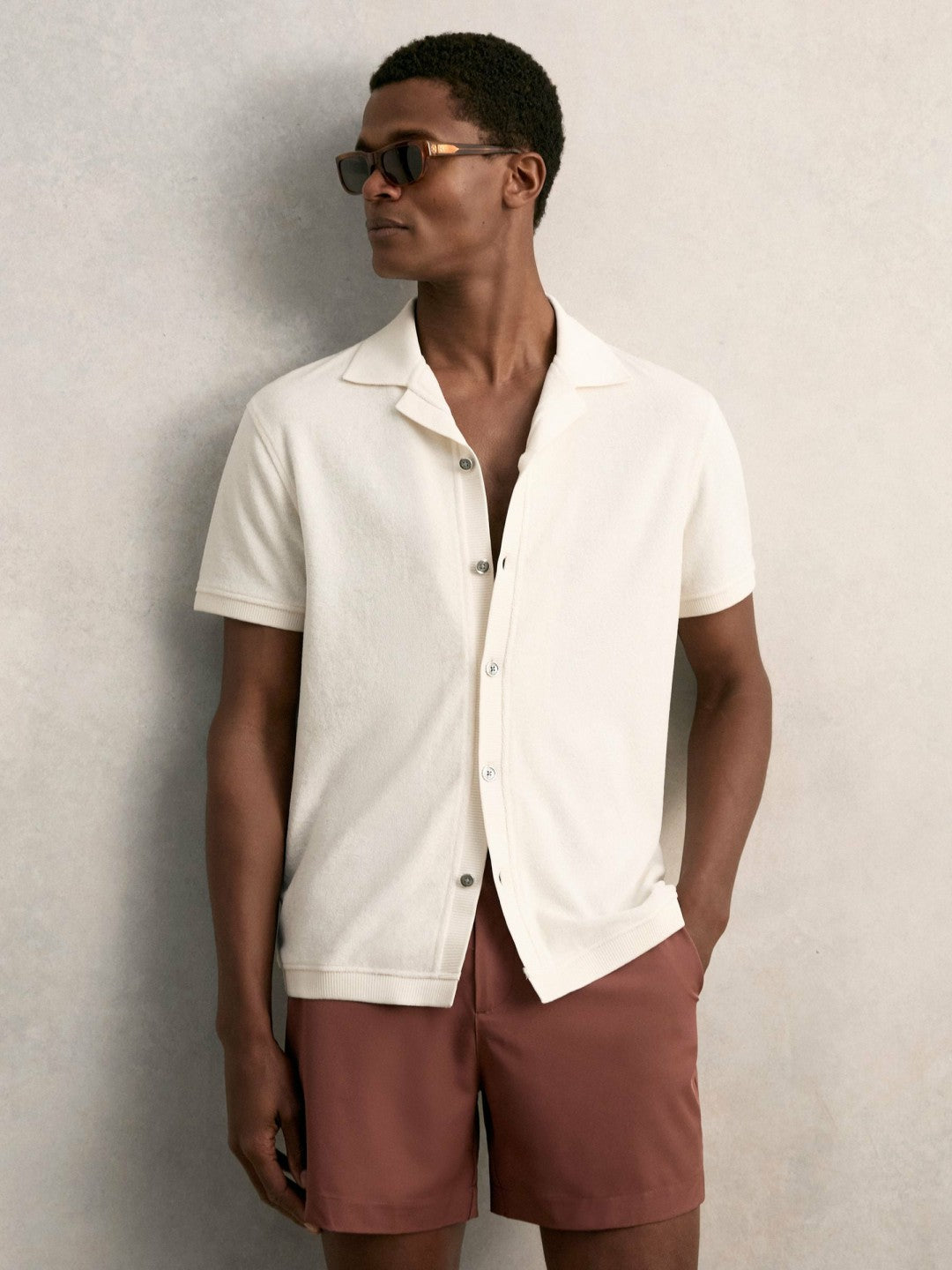 Men Cotton Blend Towelling Shirt in White