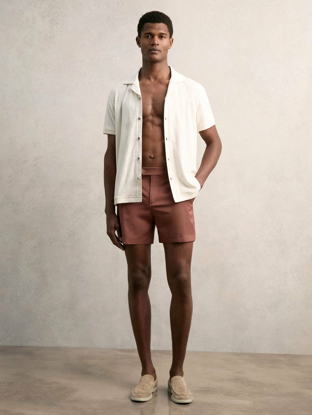 Men Cotton Blend Towelling Shirt in White