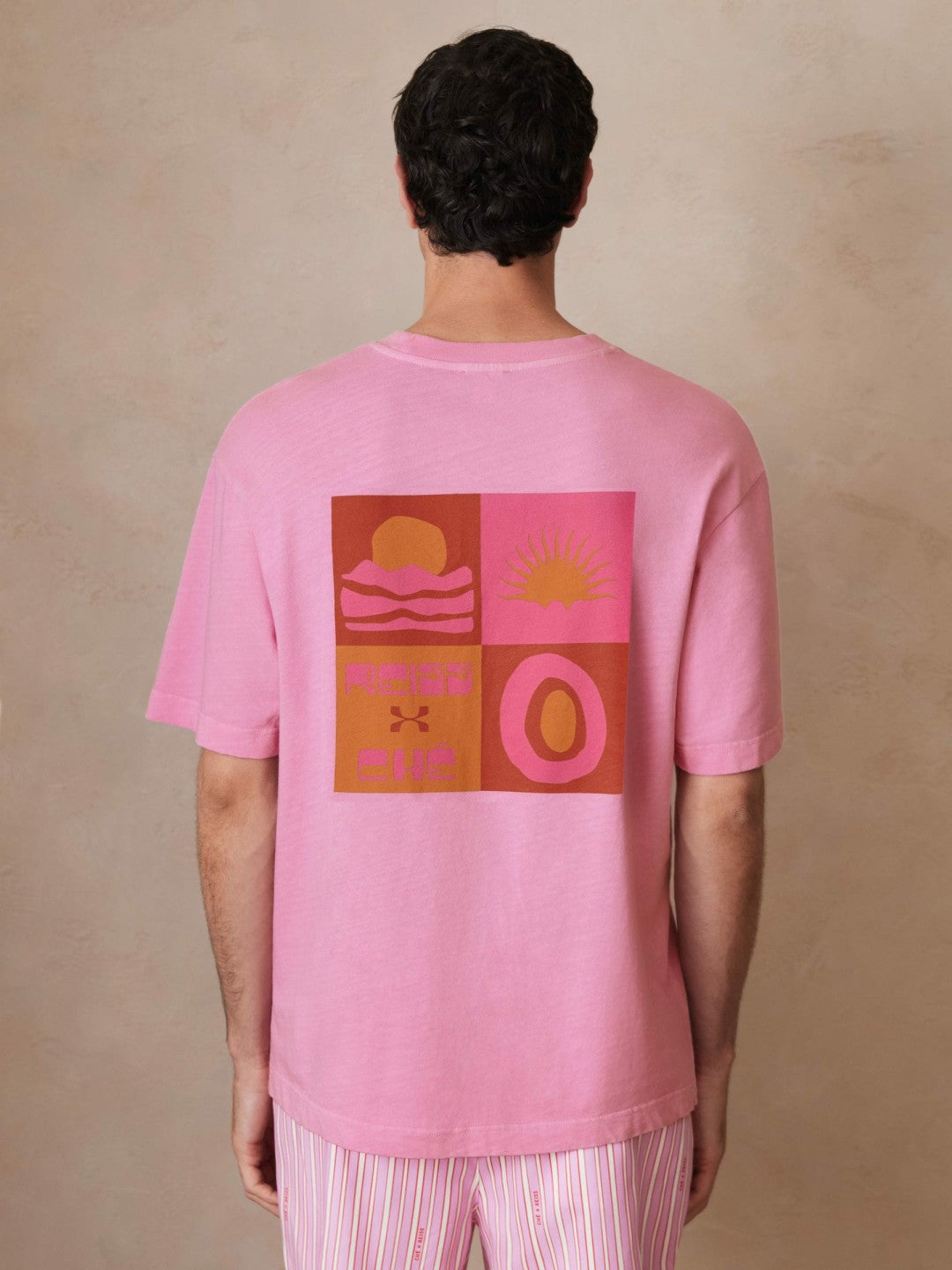 Men | Ché Cotton-Linen Sunset T-Shirt in Pink