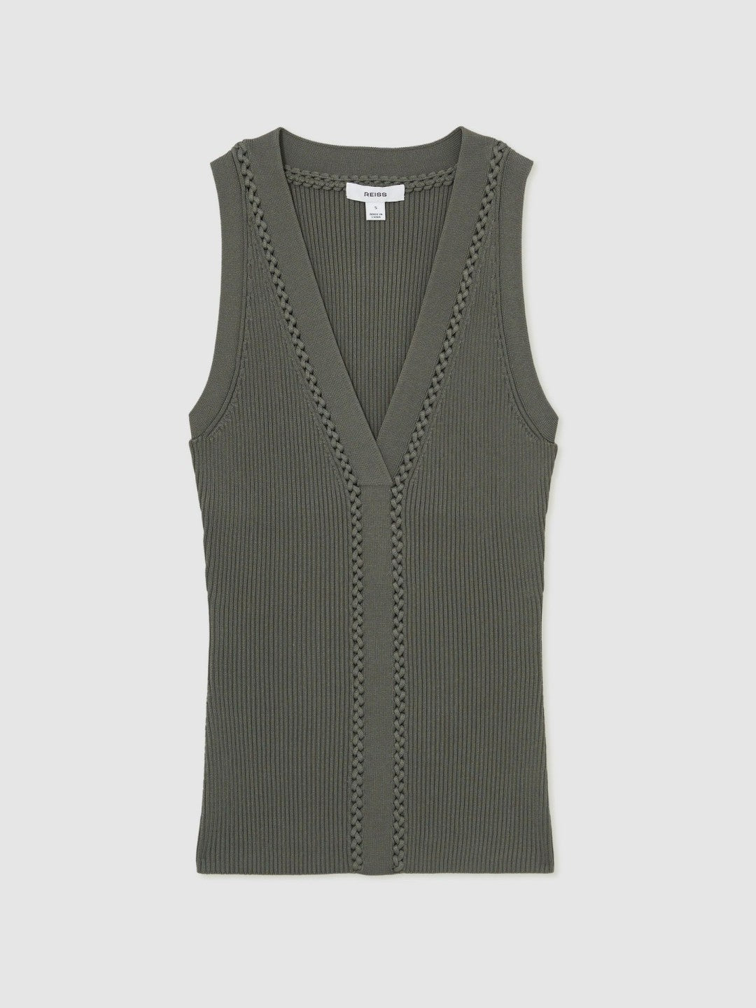 Women Craft-Stitch Rib-Knit Vest in Khaki Green