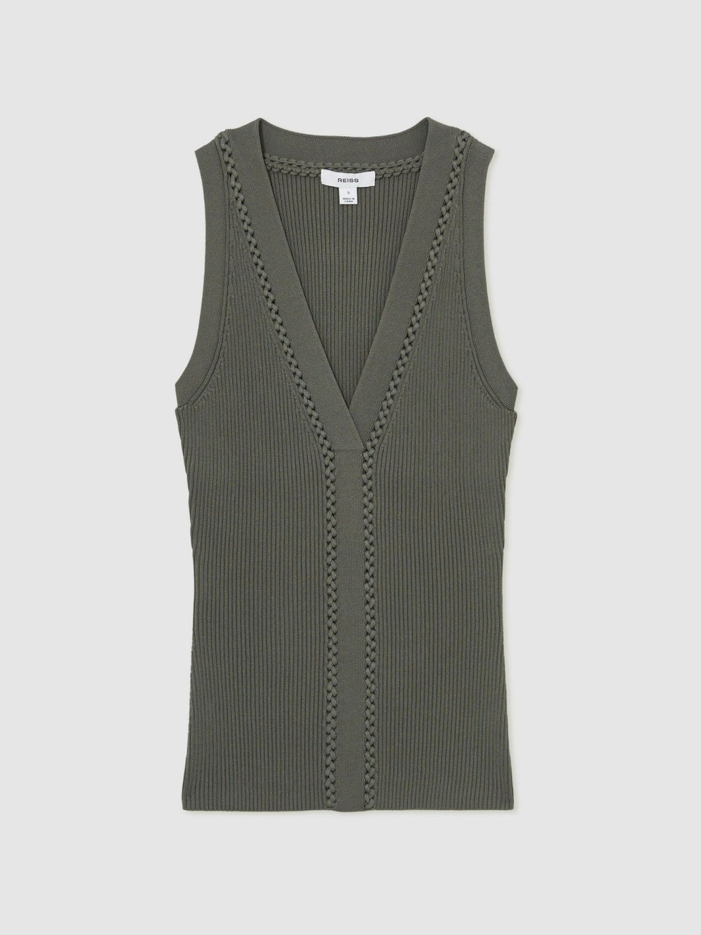 Women Craft-Stitch Rib-Knit Vest in Khaki Green