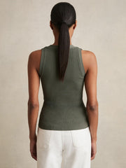 Women Craft-Stitch Rib-Knit Vest in Khaki Green