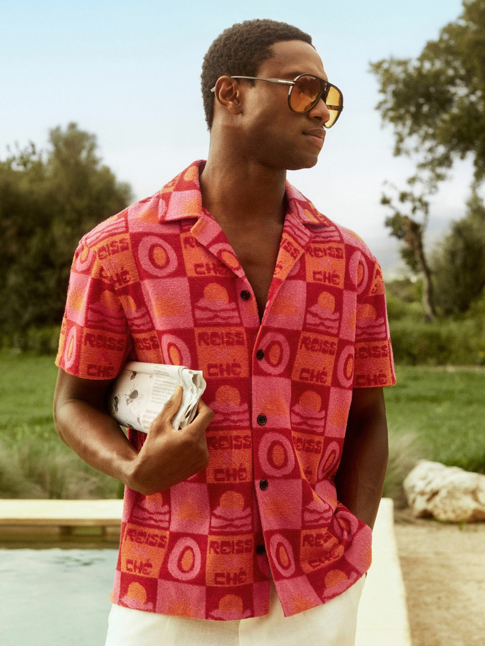 Men | Ché Sunset Towelling Shirt in Pink