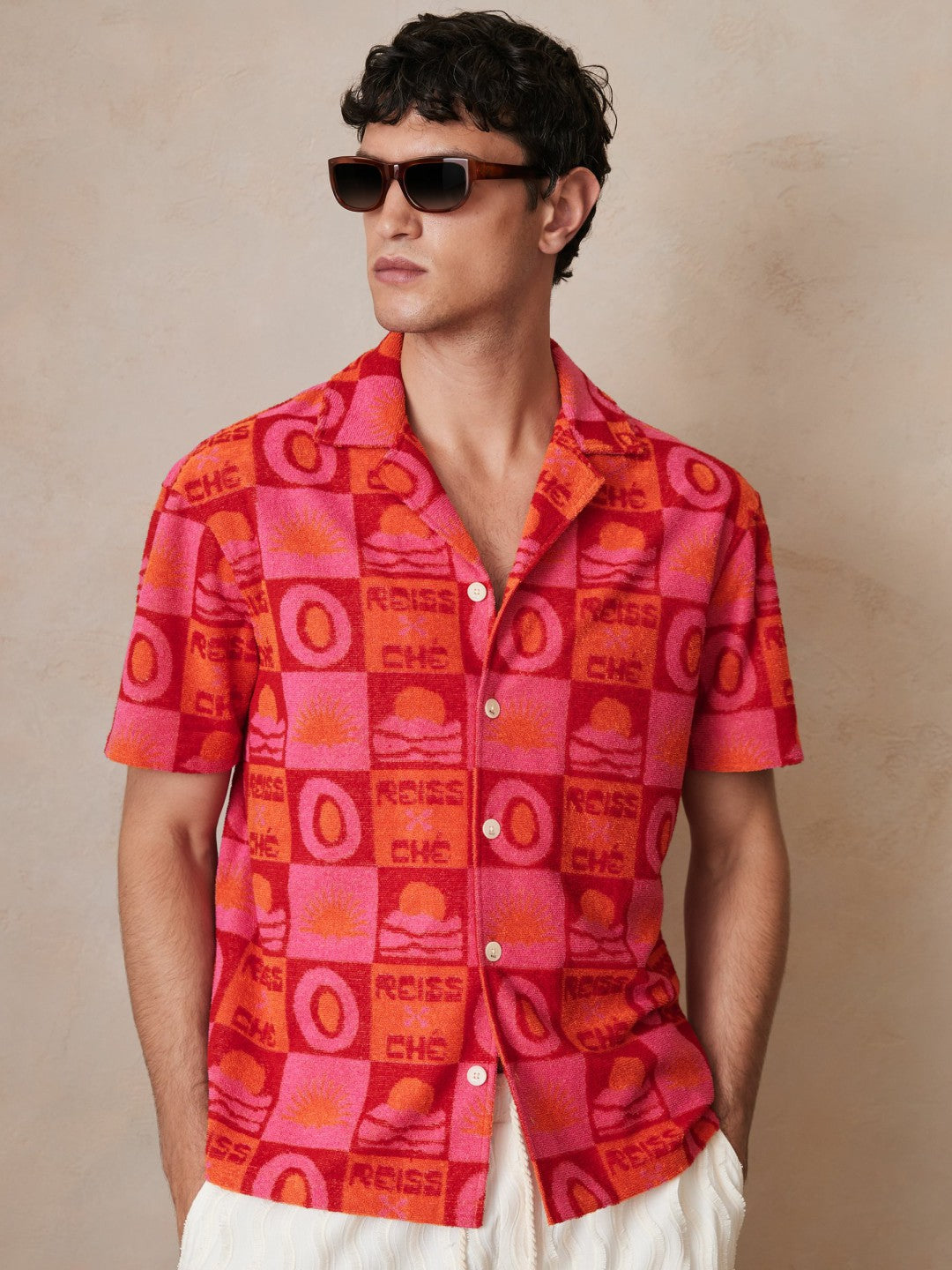 Men | Ché Sunset Towelling Shirt in Pink